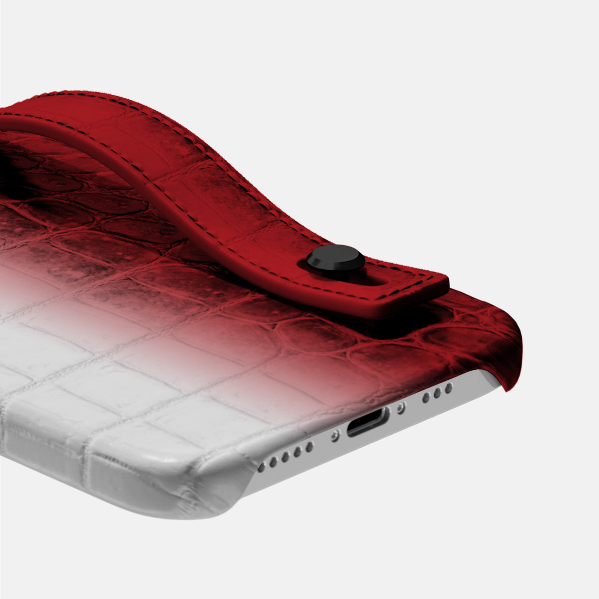 Red iPhone 16 Pro Max Hand Strap Case Himalayan Crocodile with Black Metal -5 | Red-Black
