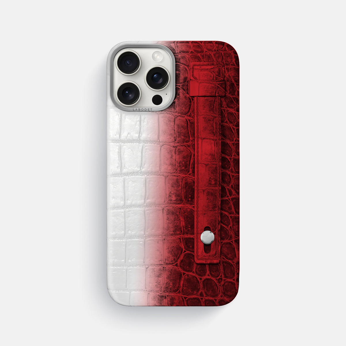 Red iPhone 16 Pro Max Hand Strap Case Himalayan Crocodile with Steel Metal -1 | Red-Steel
