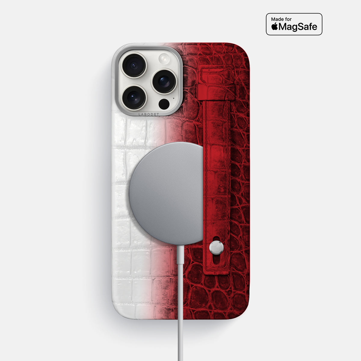 Red iPhone 16 Pro Max Hand Strap Case Himalayan Crocodile with Steel Metal -4 | Red-Steel