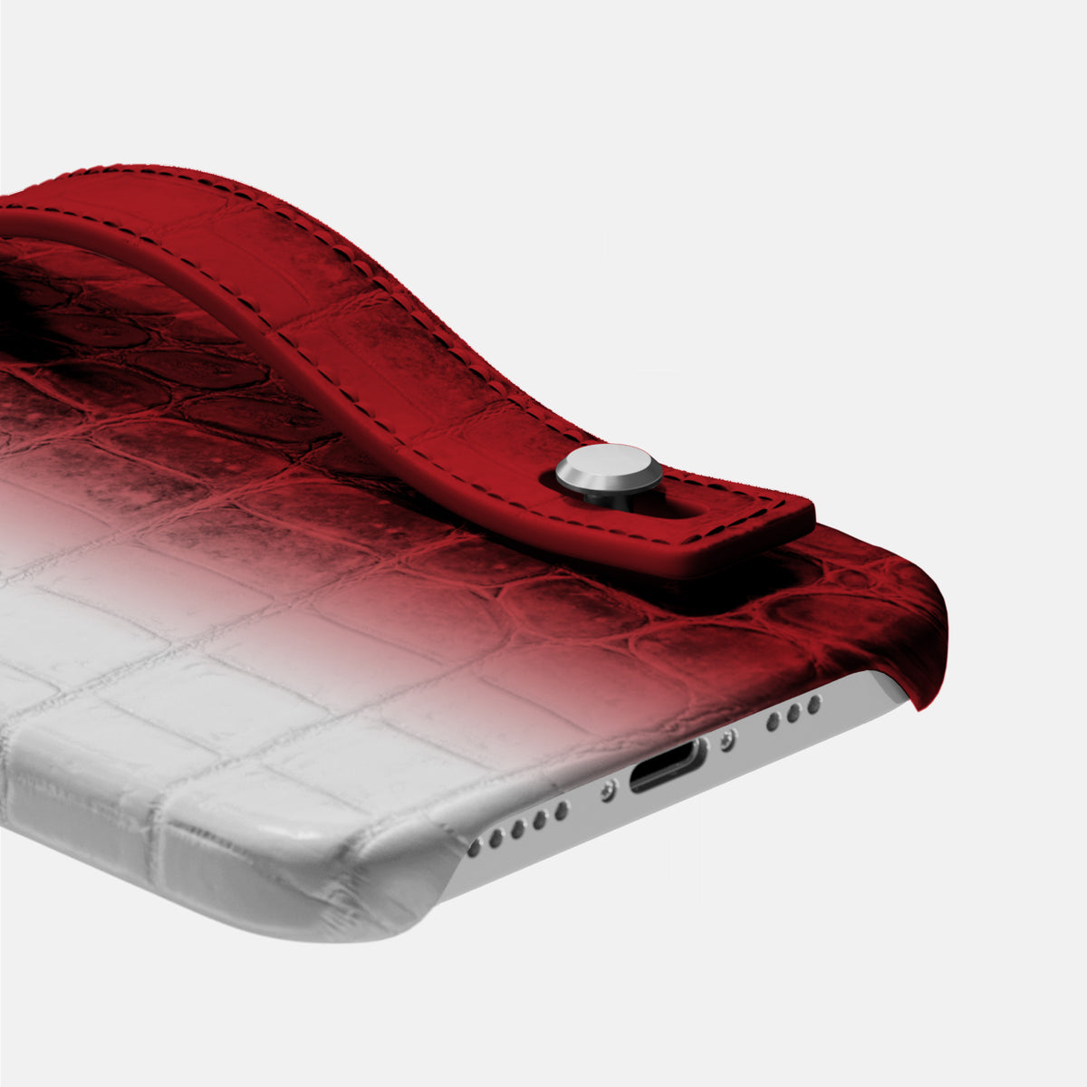 Red iPhone 16 Pro Max Hand Strap Case Himalayan Crocodile with Steel Metal -5 | Red-Steel