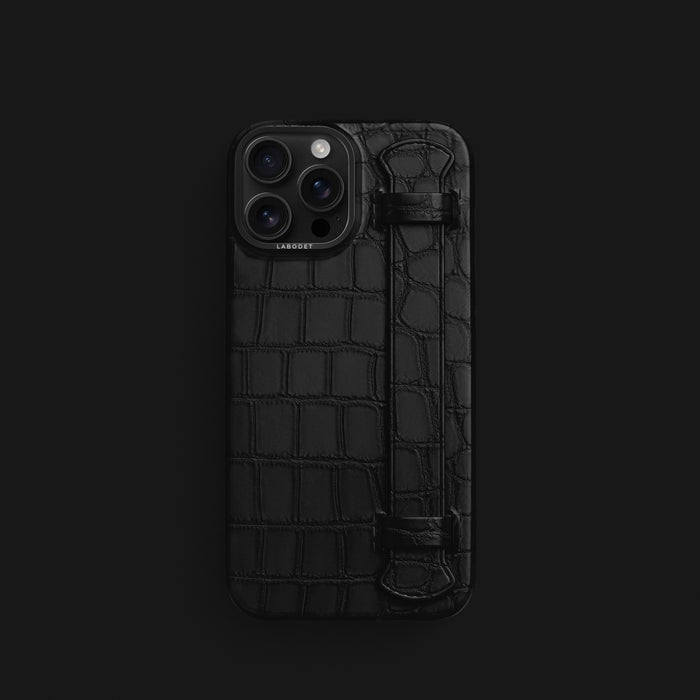 iPhone 16 Pro Strap Case Edition-Black Alligator with Black Metal -1 | Edition-Black-Black