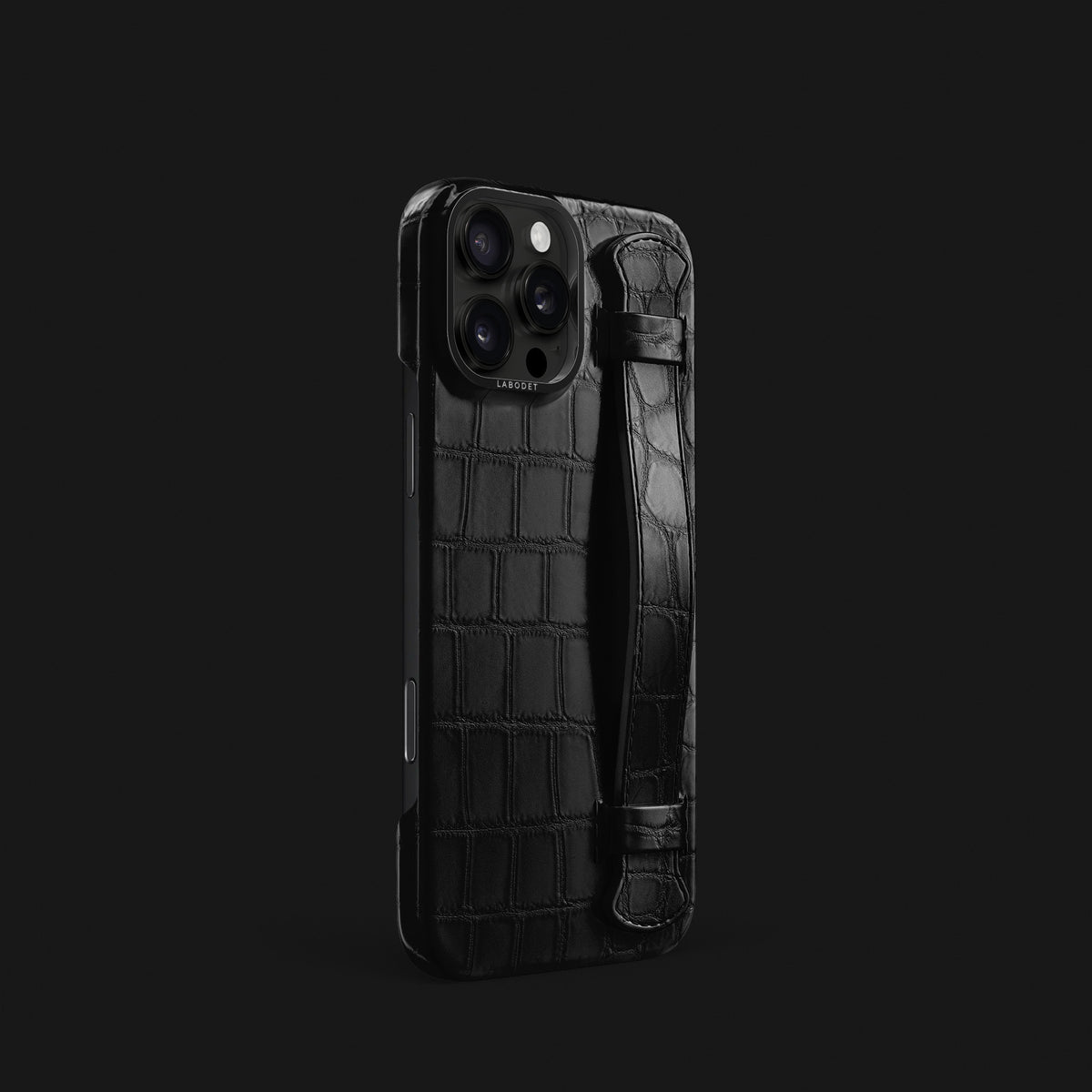 iPhone 16 Pro Strap Case Edition-Black Alligator with Black Metal -2 | Edition-Black-Black