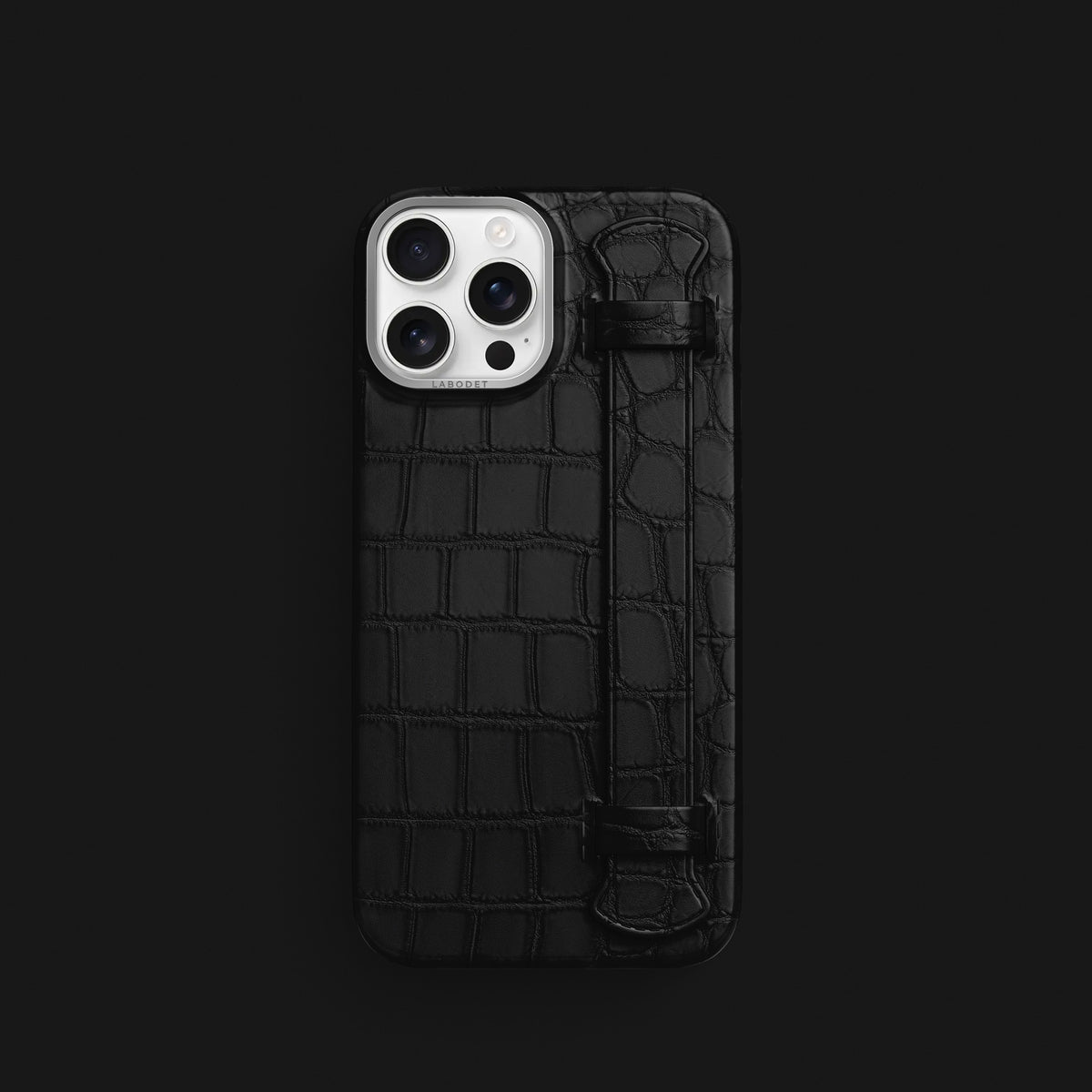 iPhone 16 Pro Strap Case Edition-Black Alligator with Steel Metal -1 | Edition-Black-Steel