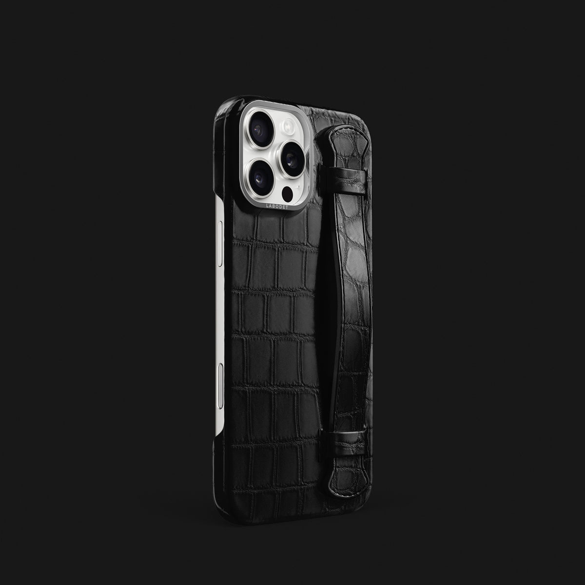 iPhone 16 Pro Strap Case Edition-Black Alligator with Steel Metal -2 | Edition-Black-Steel