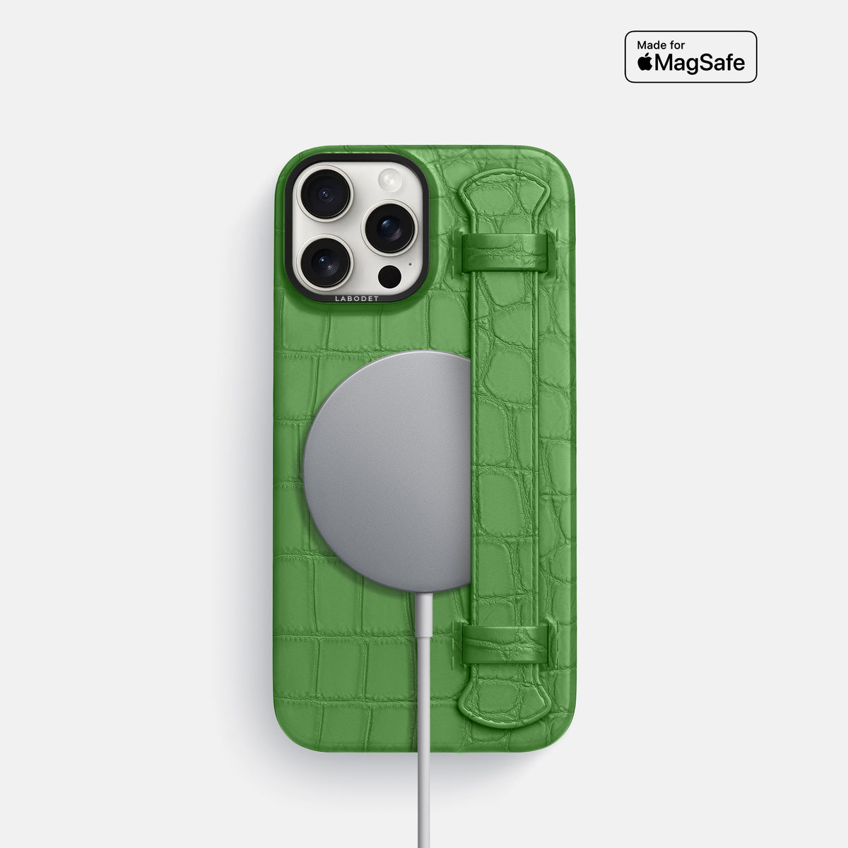 Apple-Green iPhone 16 Pro Handle Case Alligator with Black Metal -4 | Apple-Green-Black