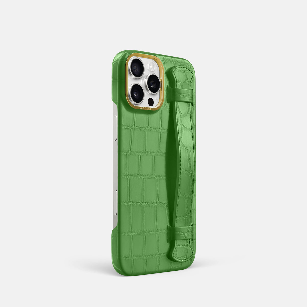 Apple-Green iPhone 16 Pro Handle Case In Alligator with Gold Metal -2 | Apple-Green-Gold