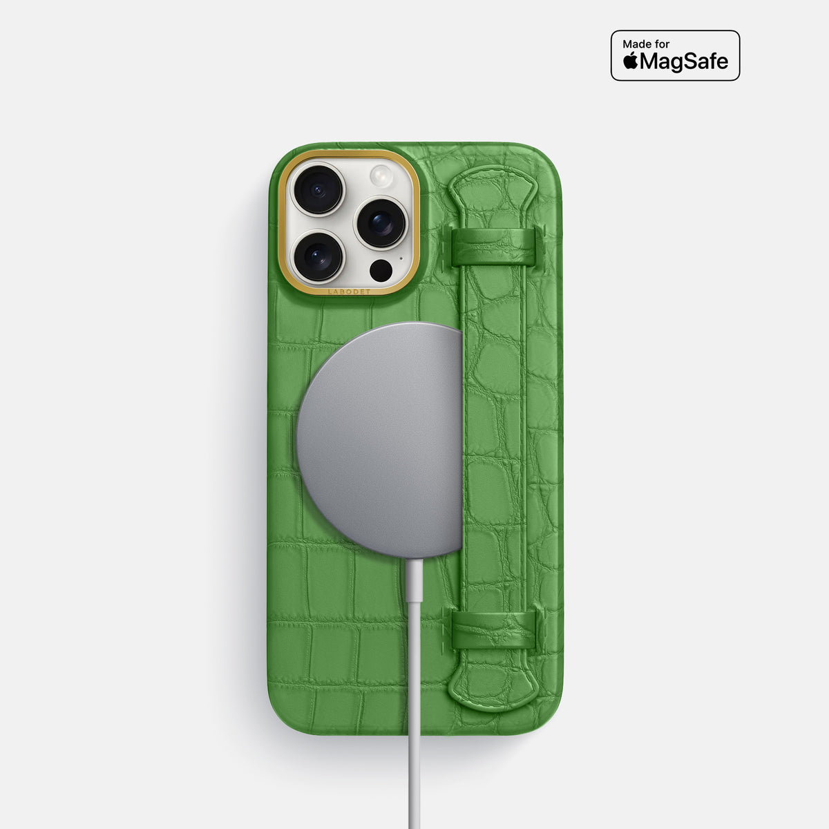 Apple-Green iPhone 16 Pro Handle Case In Alligator with Gold Metal -4 | Apple-Green-Gold