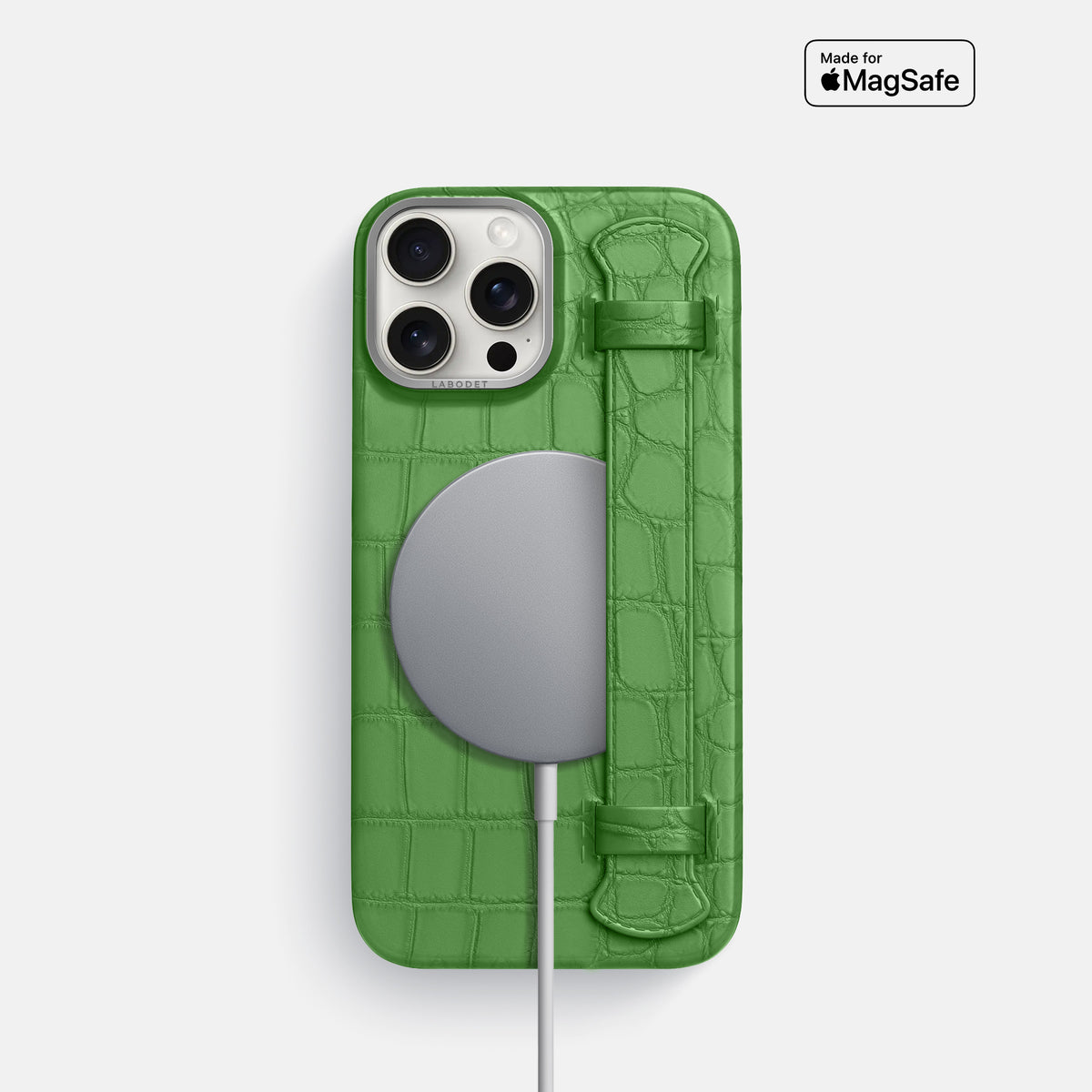Apple-Green iPhone 16 Pro Handle Case Alligator with Steel Metal -4 | Apple-Green-Steel