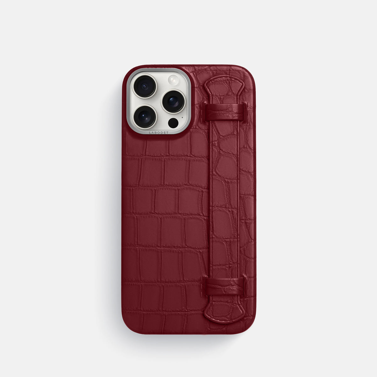 Burgundy iPhone 16 Pro Handle Case Alligator with Steel Metal -1 | Burgundy-Steel