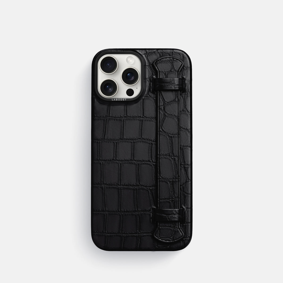 Black iPhone 16 Pro Handle Case Alligator with Black Metal -1 | Black-Black
