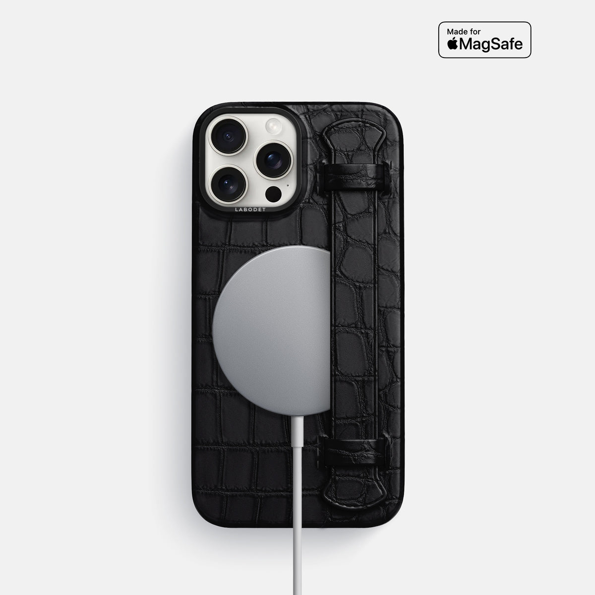 Black iPhone 16 Pro Handle Case Alligator with Black Metal -4 | Black-Black