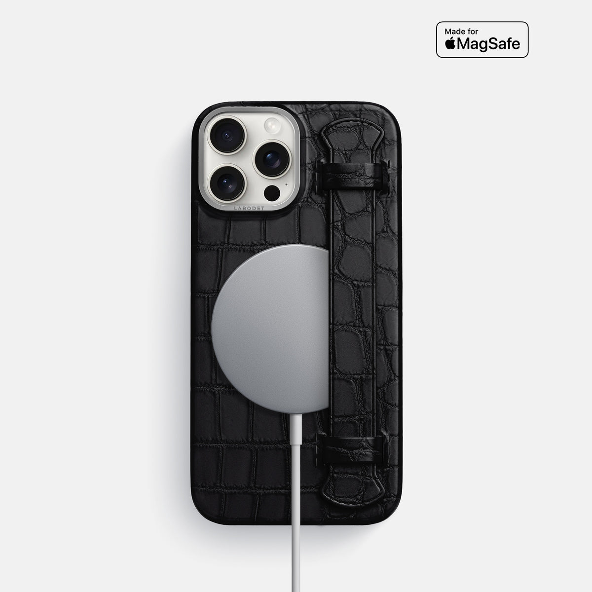 Black iPhone 16 Pro Handle Case Alligator with Steel Metal -4 | Black-Steel