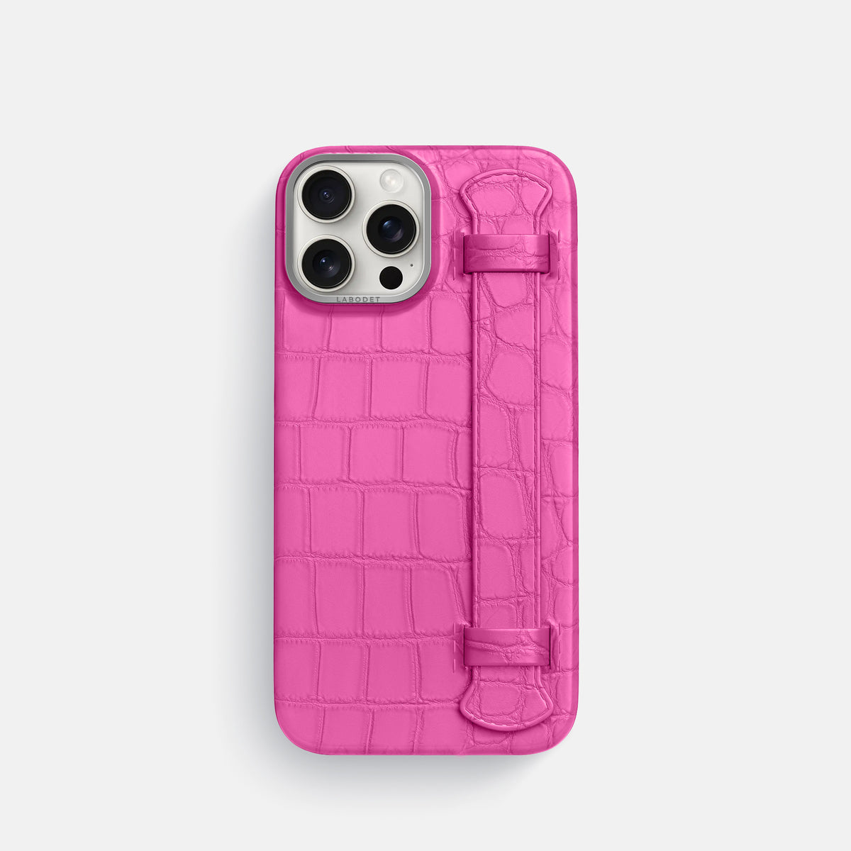 Fuchsia iPhone 16 Pro Handle Case Alligator with Steel Metal -1 | Fuchsia-Steel