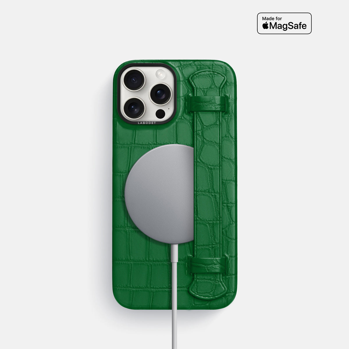 Forest-Green iPhone 16 Pro Handle Case Alligator with Black Metal -4 | Forest-Green-Black
