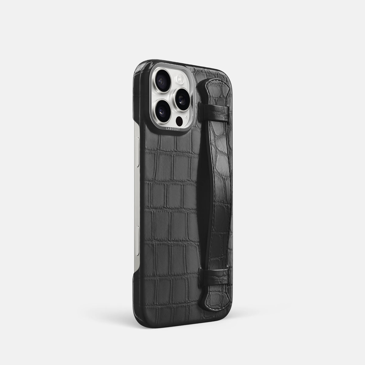 Grey iPhone 16 Pro Handle Case Alligator with Steel Metal -2 | Grey-Steel