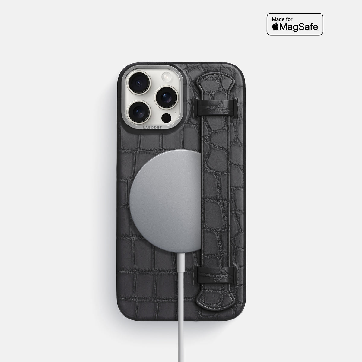 Grey iPhone 16 Pro Handle Case Alligator with Steel Metal -4 | Grey-Steel