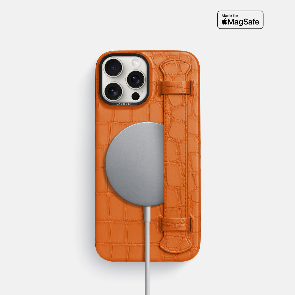 Orange iPhone 16 Pro Handle Case Alligator with Black Metal -4 | Orange-Black