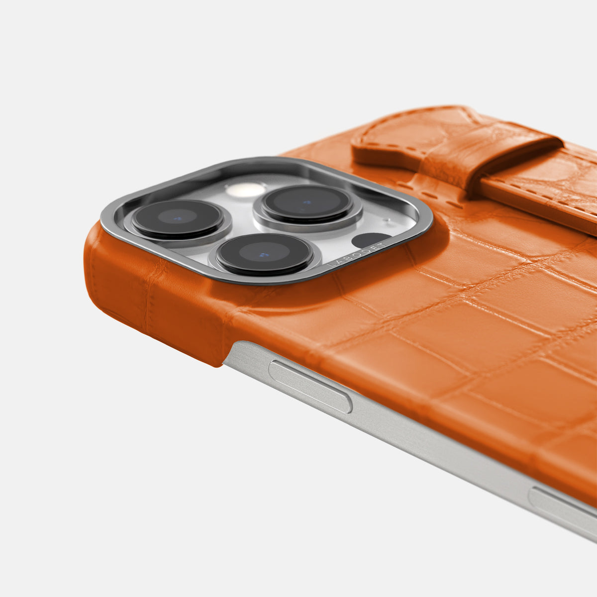 Orange iPhone 16 Pro Handle Case Alligator with Steel Metal -5 | Orange-Steel