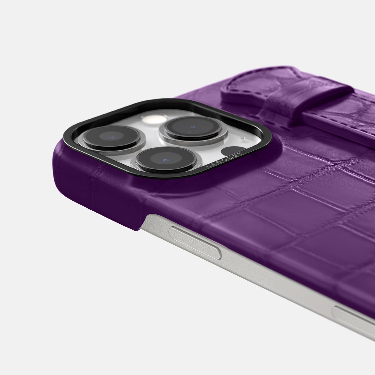 Purple iPhone 16 Pro Handle Case Alligator with Black Metal -5 | Purple-Black