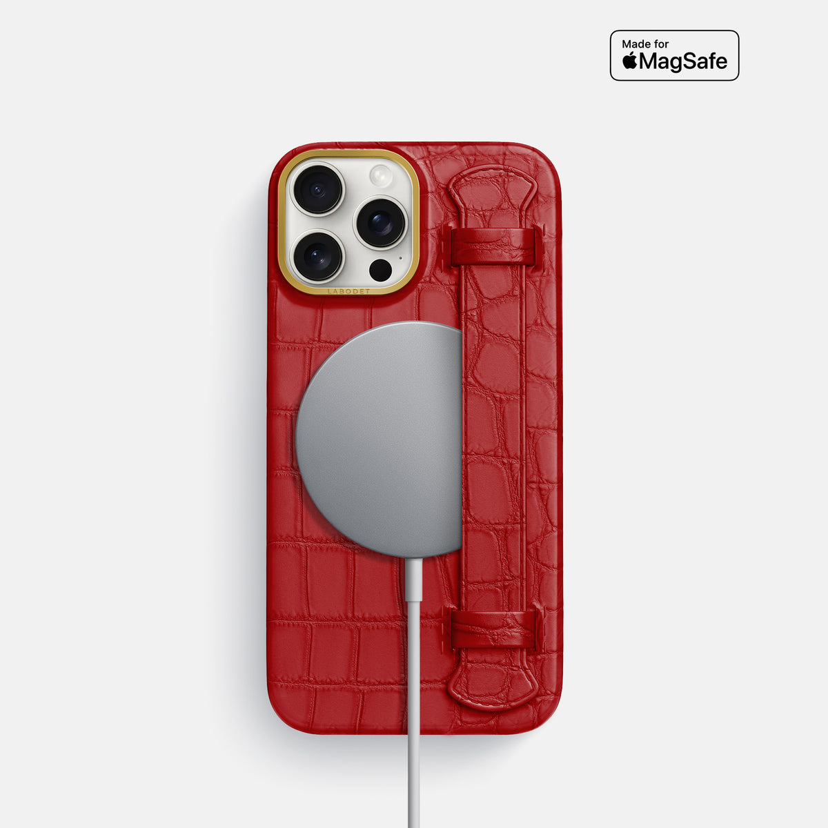 Red iPhone 16 Pro Handle Case In Alligator with Gold Metal -4 | Red-Gold
