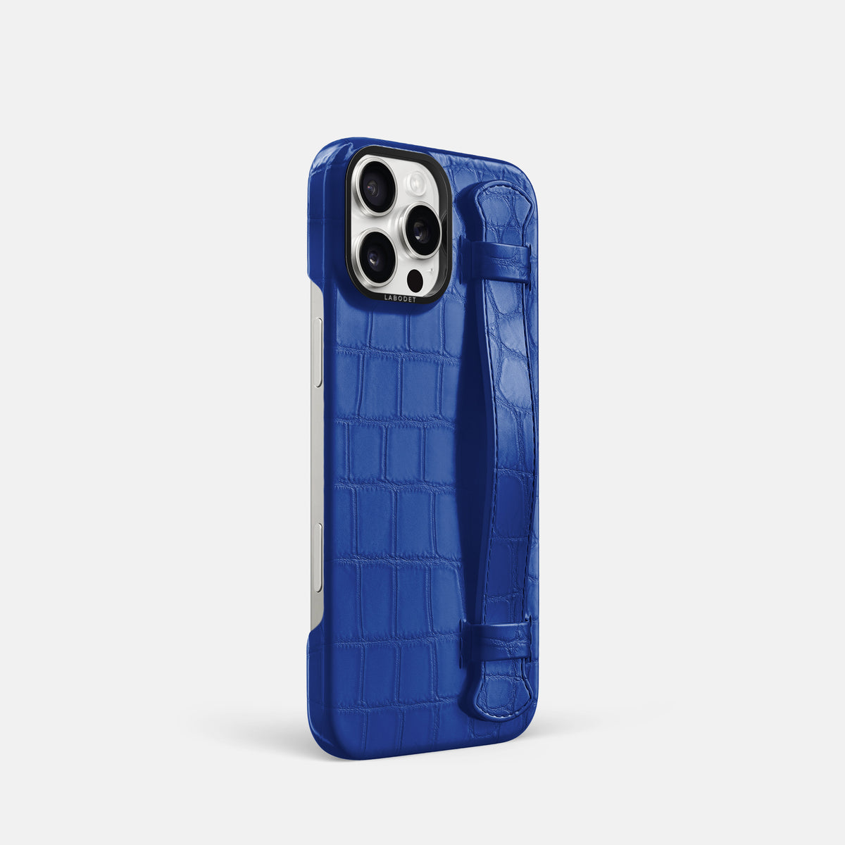 Royal Blue iPhone 16 Pro Handle Case Alligator with Black Metal -2 | Royal-Blue-Black