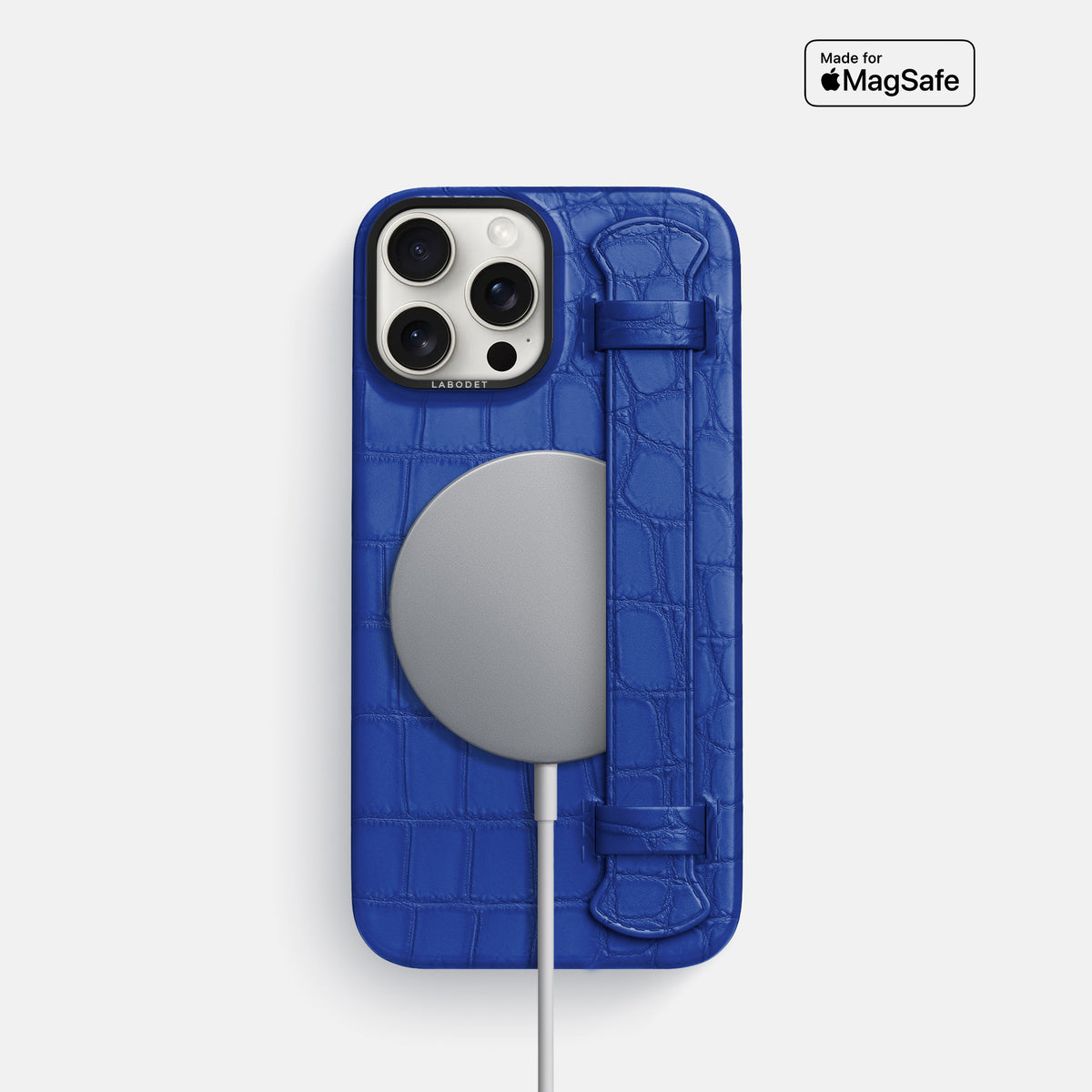 Royal Blue iPhone 16 Pro Handle Case Alligator with Black Metal -4 | Royal-Blue-Black