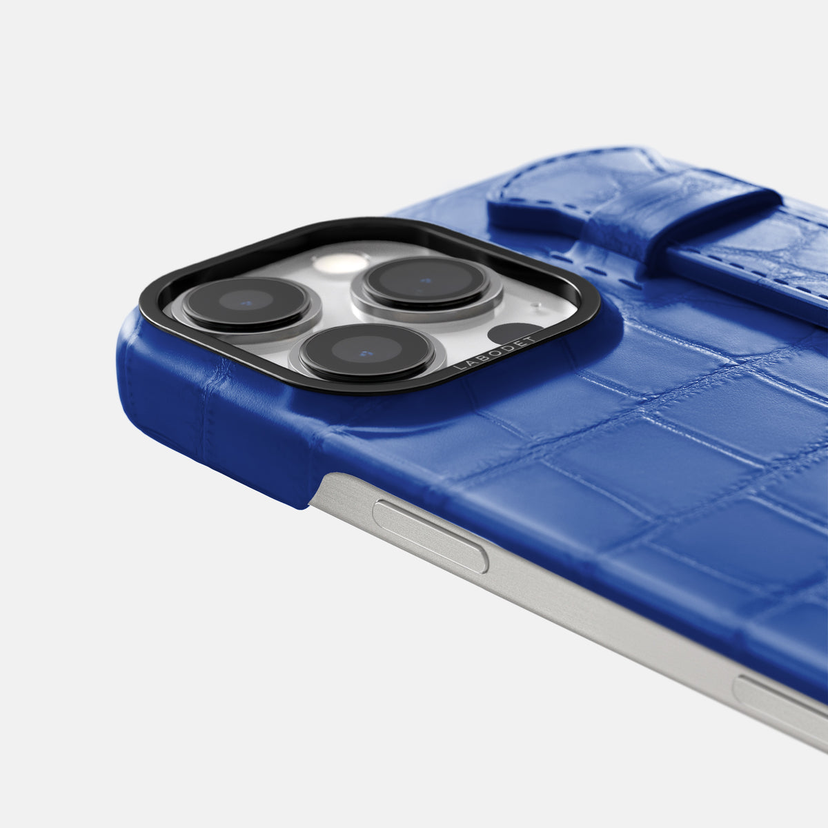 Royal Blue iPhone 16 Pro Handle Case Alligator with Black Metal -5 | Royal-Blue-Black