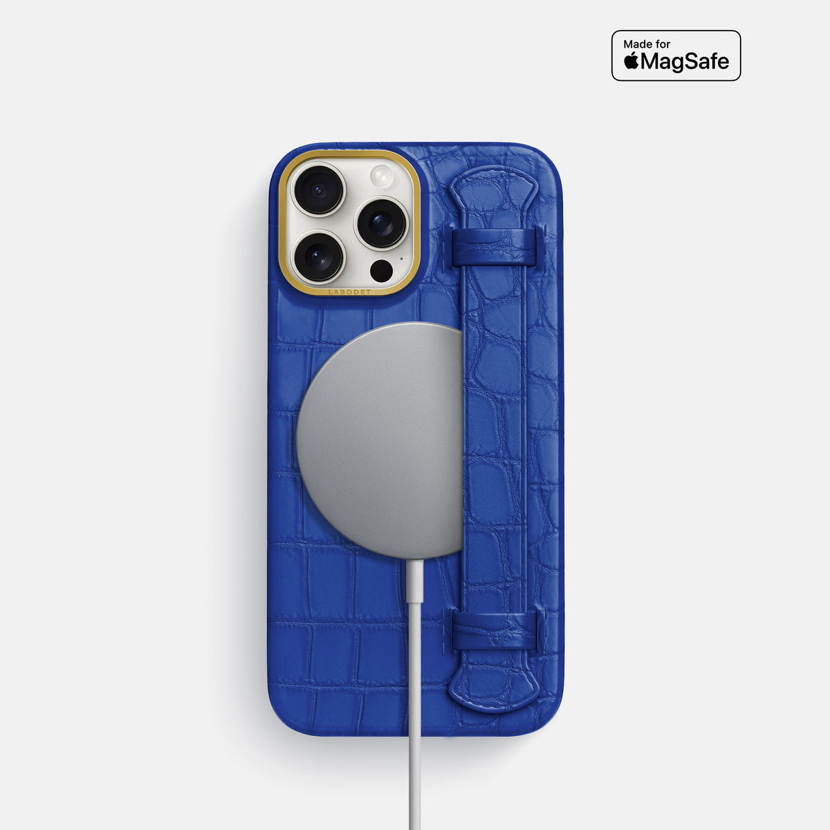 Royal Blue iPhone 16 Pro Handle Case In Alligator with Gold Metal -4 | Royal-Blue-Gold