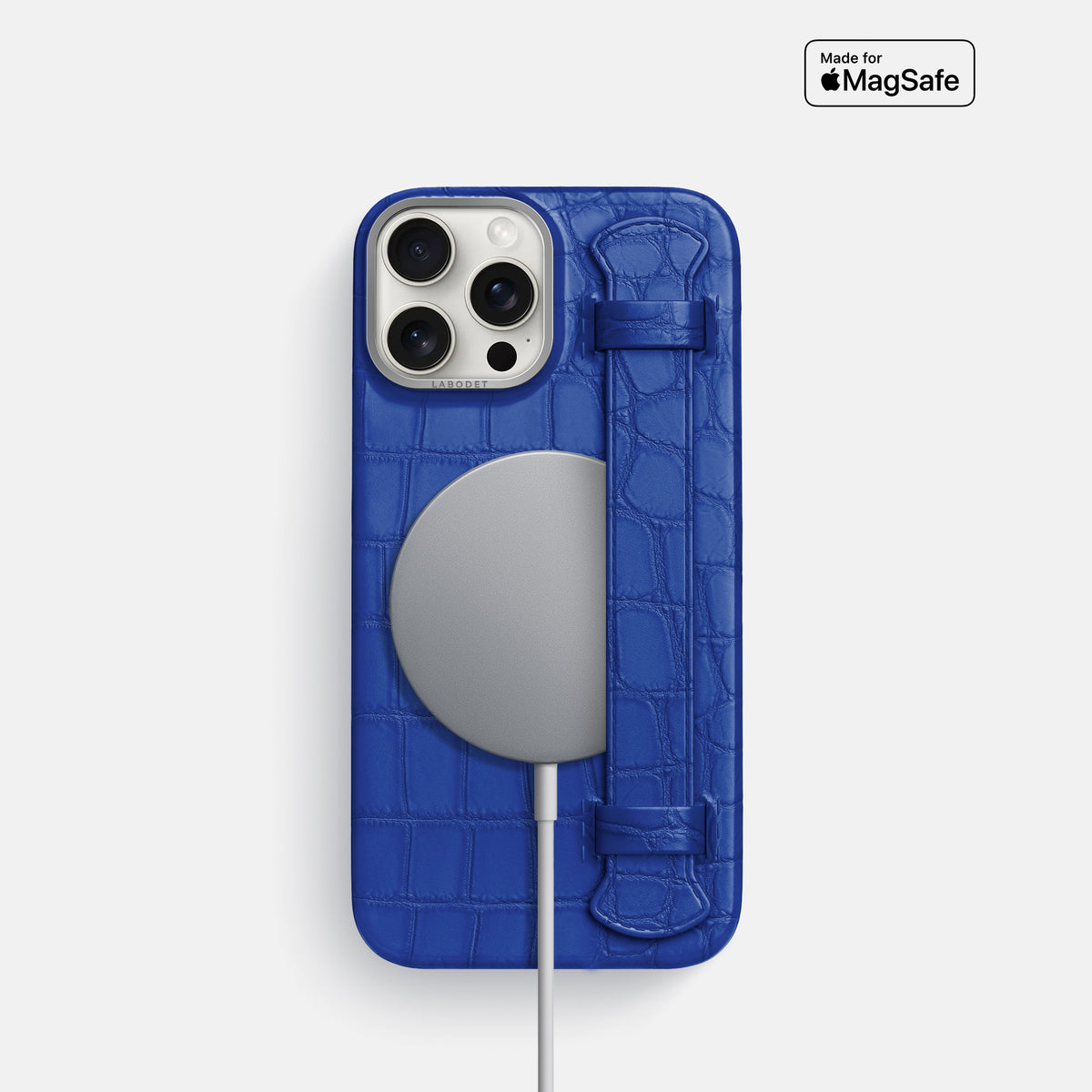 Royal Blue iPhone 16 Pro Handle Case Alligator with Steel Metal -4 | Royal-Blue-Steel