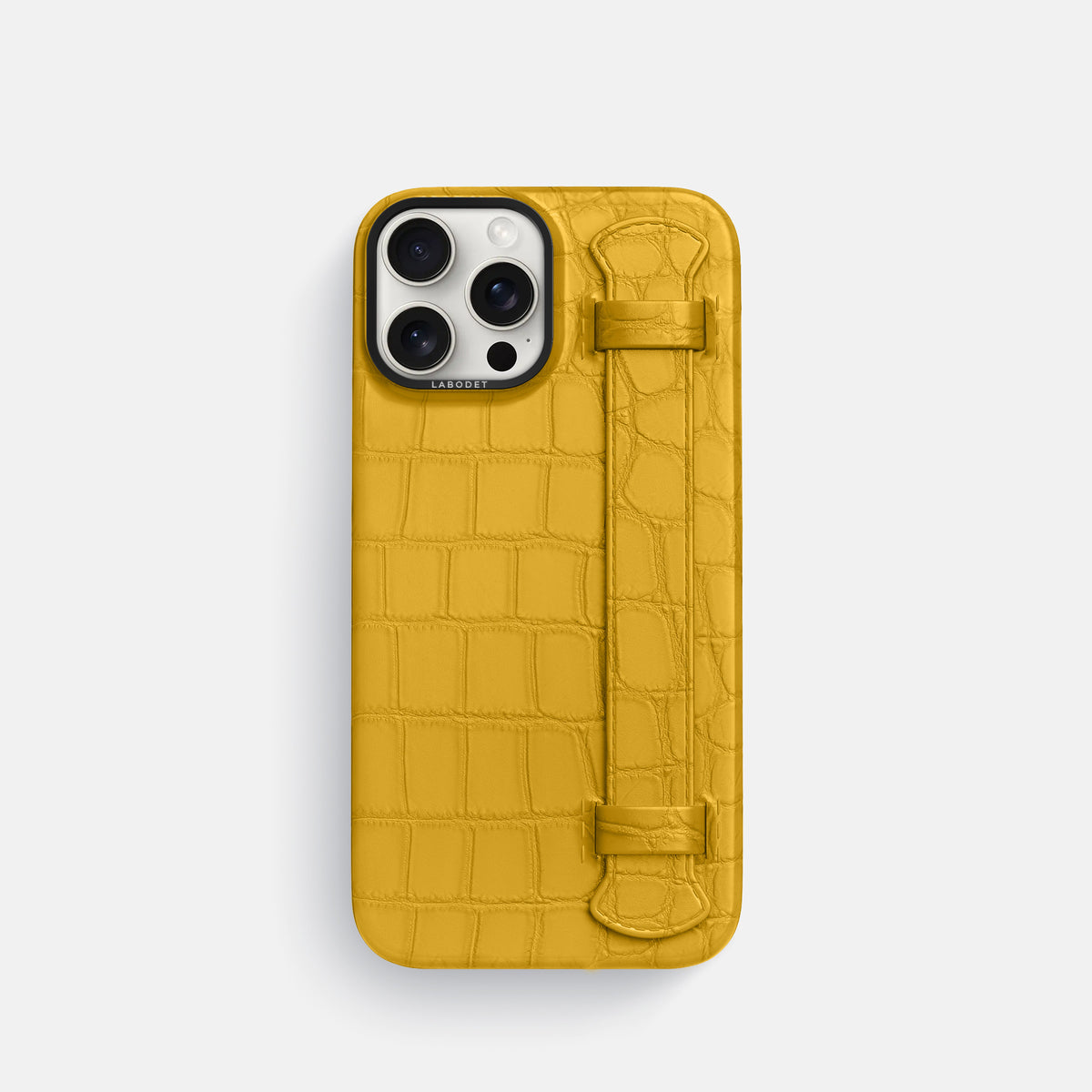 Yellow iPhone 16 Pro Handle Case Alligator with Black Metal -1 | Yellow-Black