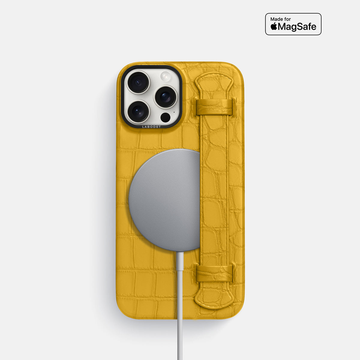 Yellow iPhone 16 Pro Handle Case Alligator with Black Metal -4 | Yellow-Black