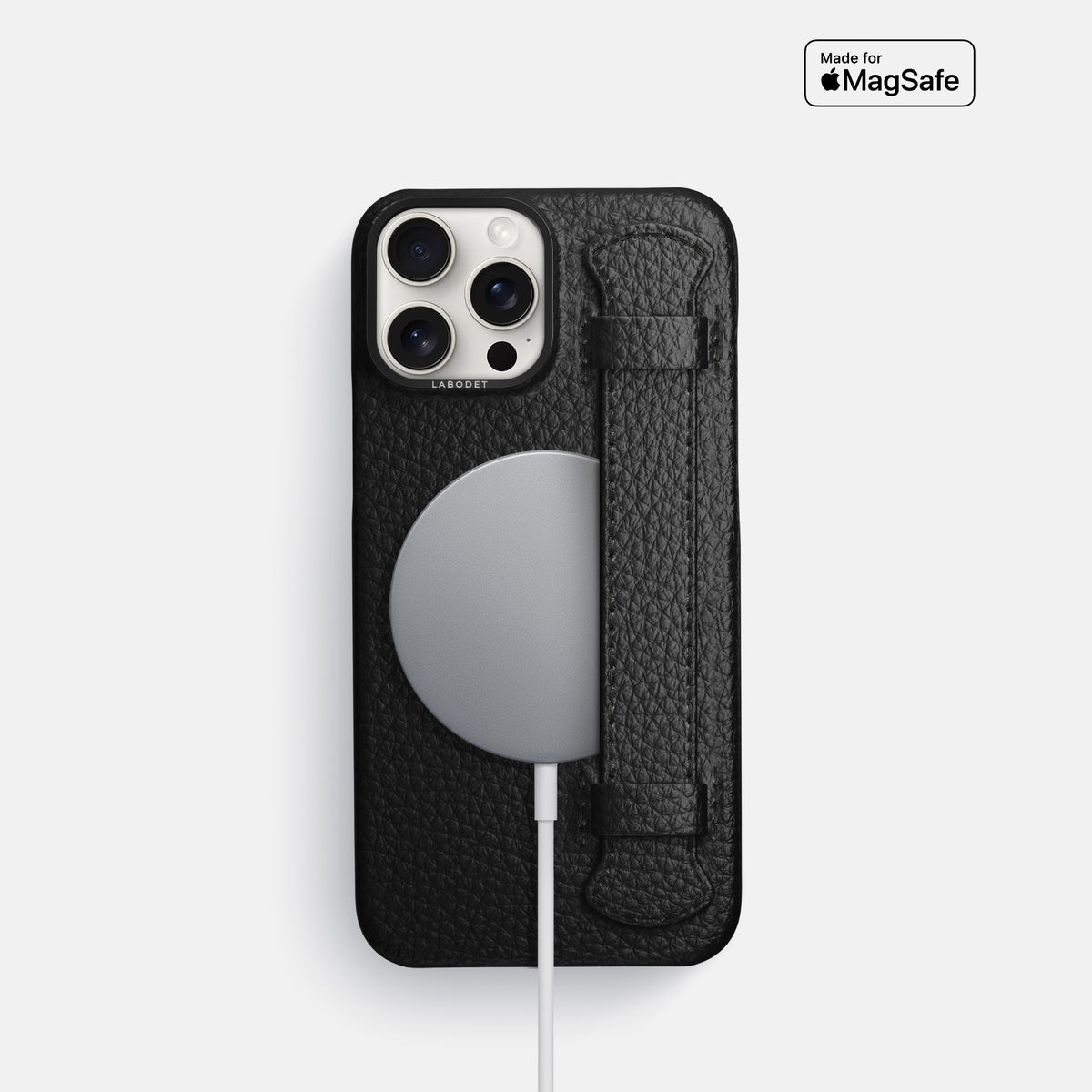 Black iPhone 16 Pro Handle Case Calf with Black Metal -5 | Black-Black