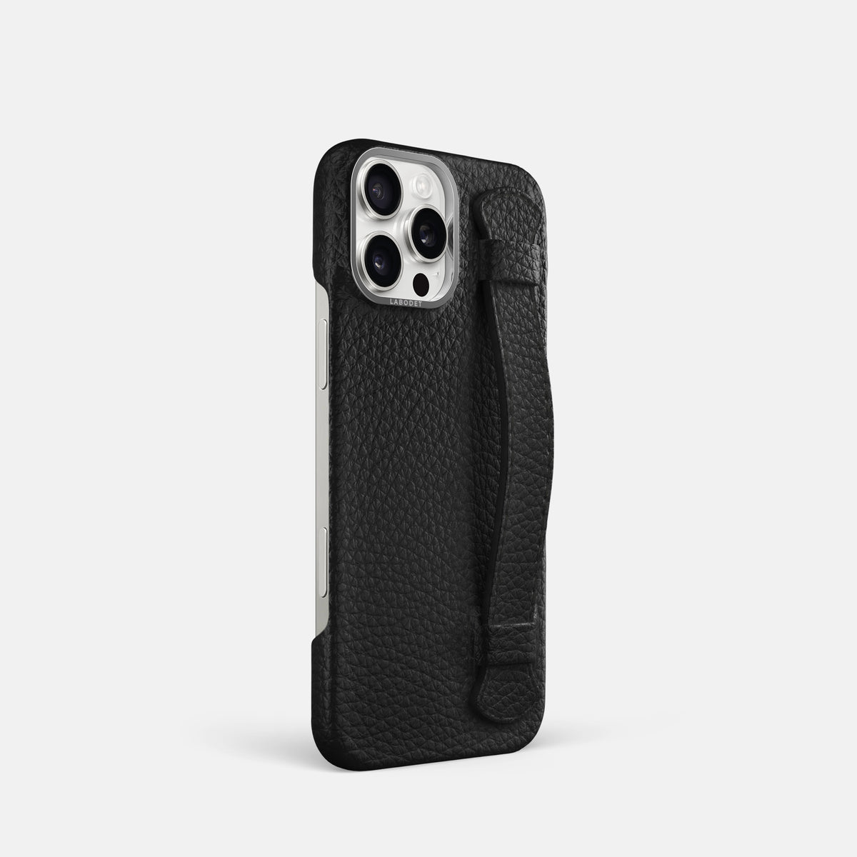 Black iPhone 16 Pro Handle Case Calf with Steel Metal -2 | Black-Steel