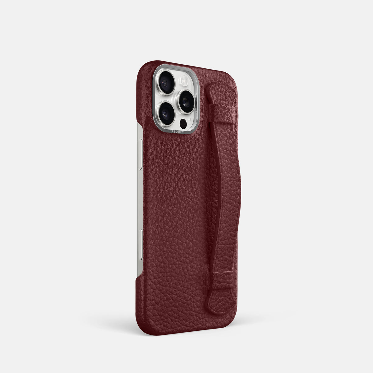 Bordeaux iPhone 16 Pro Handle Case Calf with Steel Metal -2 | Bordeaux-Steel