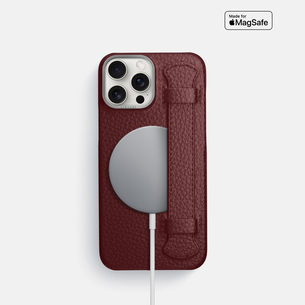 Bordeaux iPhone 16 Pro Handle Case Calf with Steel Metal -5 | Bordeaux-Steel