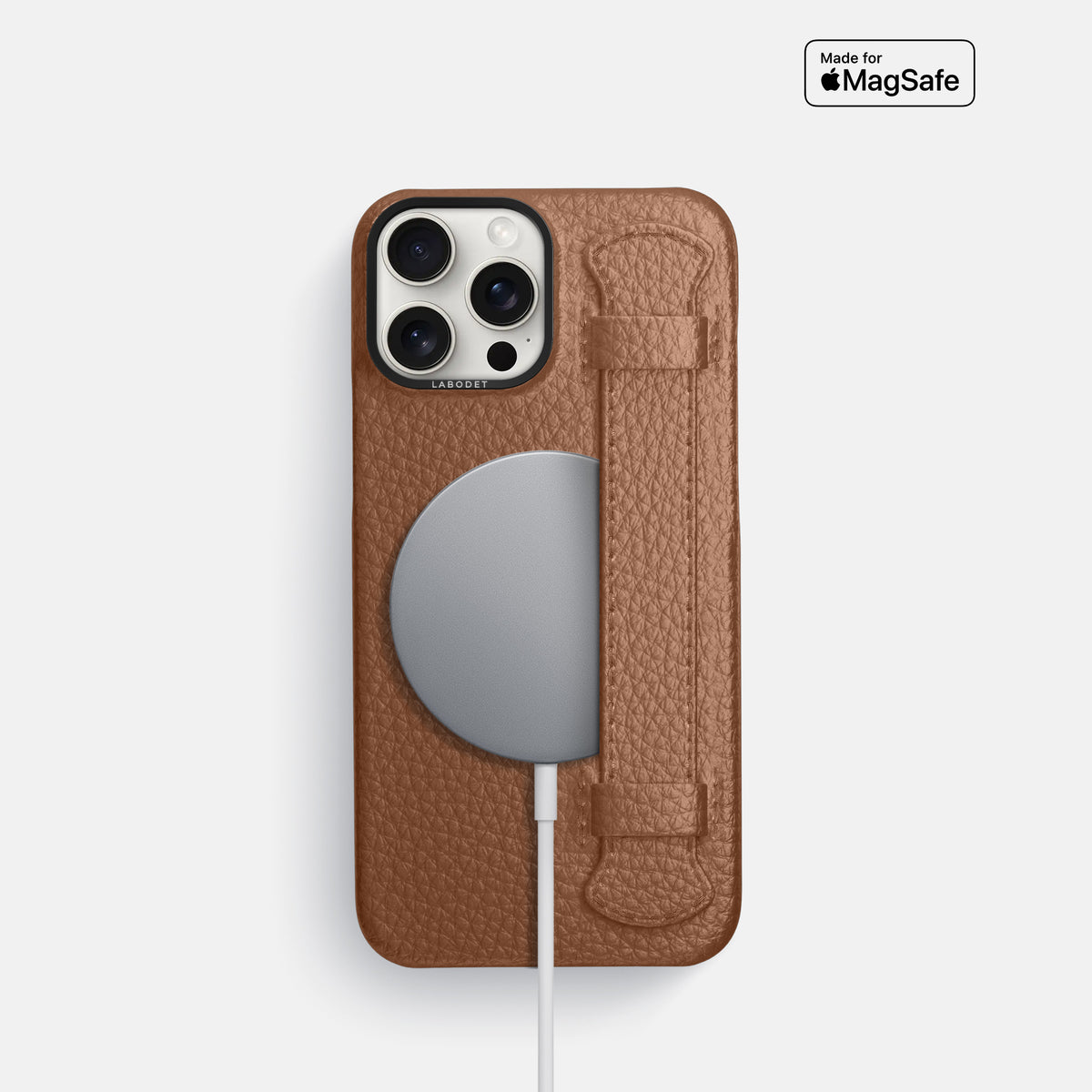 Caramel iPhone 16 Pro Handle Case Calf with Black Metal -5 | Caramel-Black