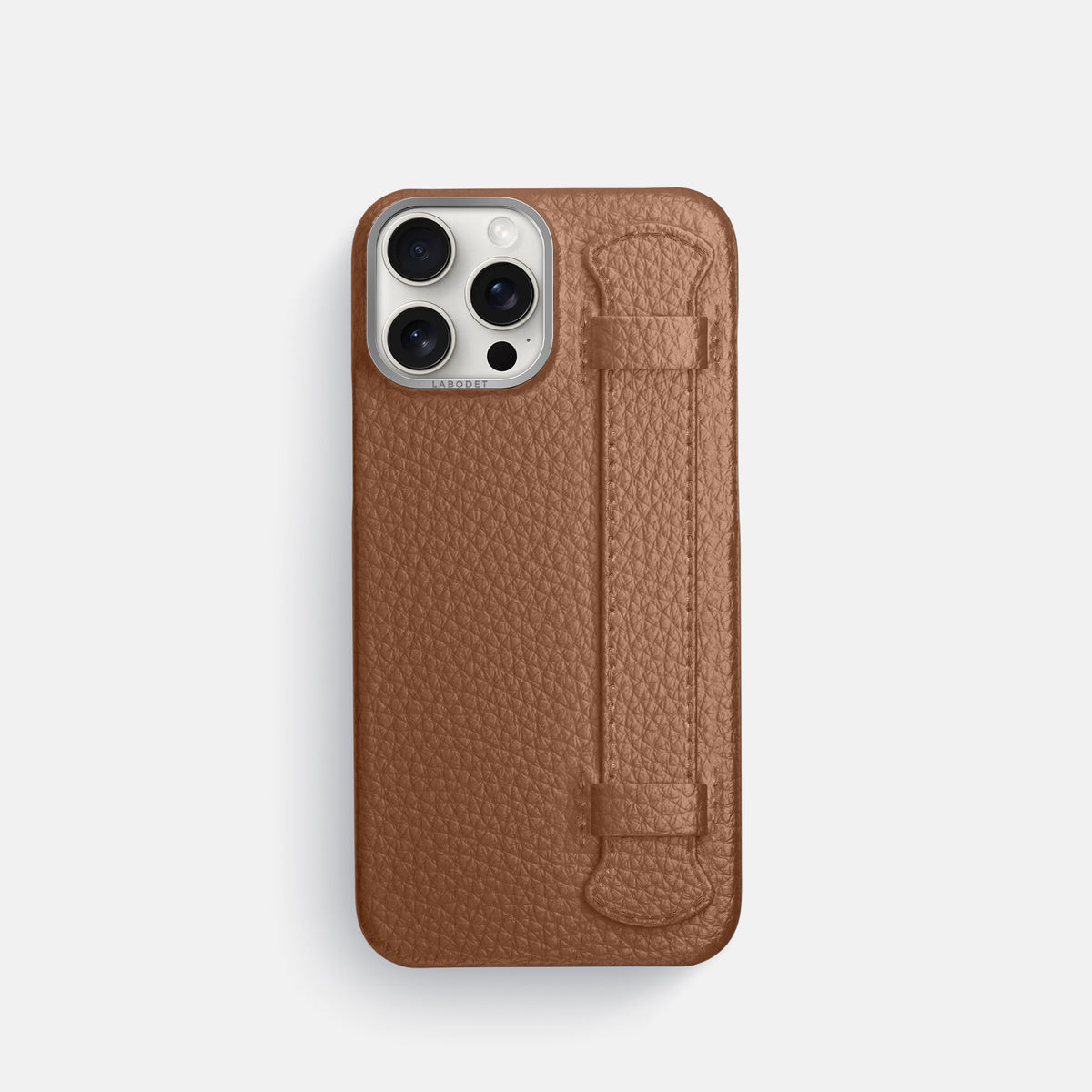 Caramel iPhone 16 Pro Handle Case Calf with Steel Metal -1 | Caramel-Steel