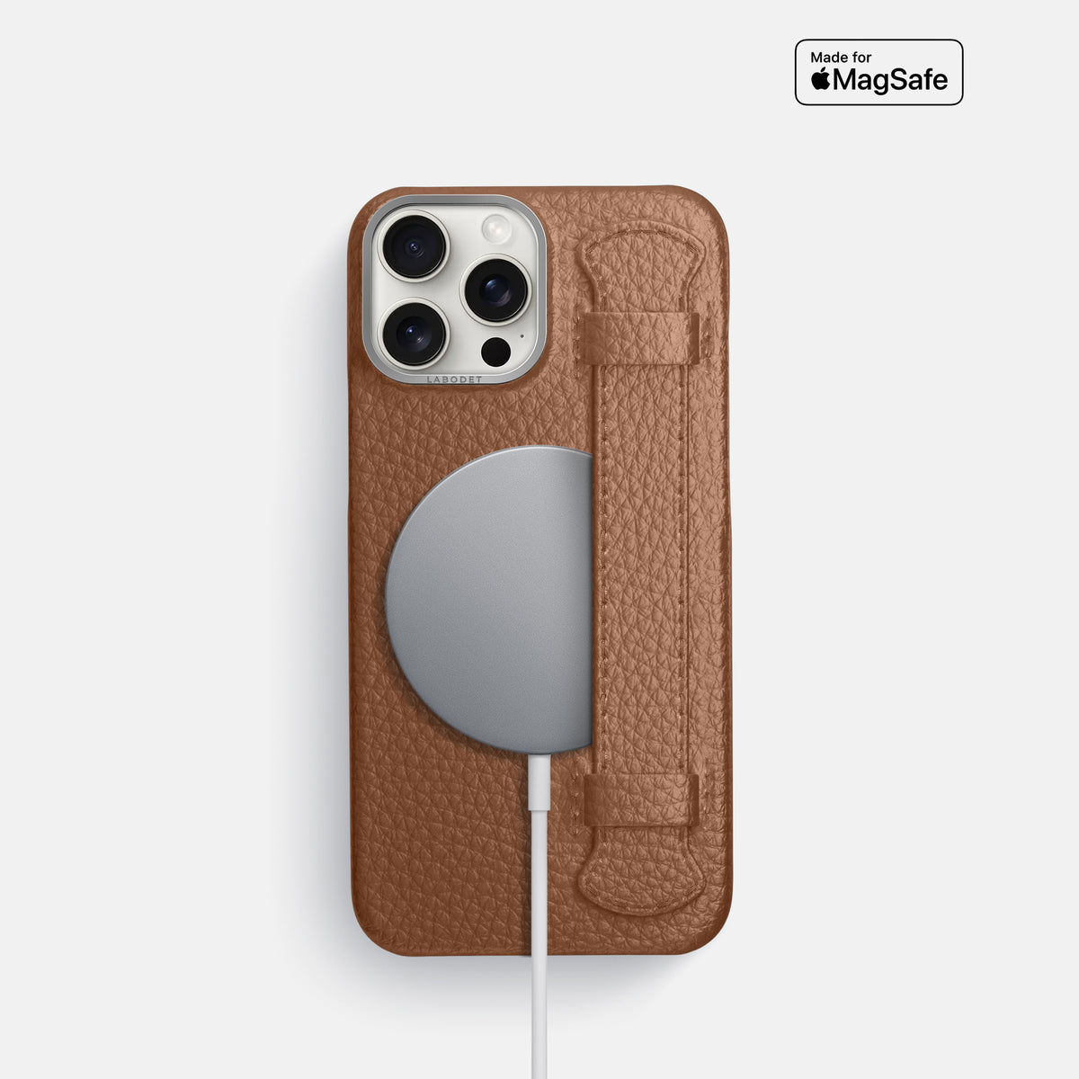 Caramel iPhone 16 Pro Handle Case Calf with Steel Metal -5 | Caramel-Steel