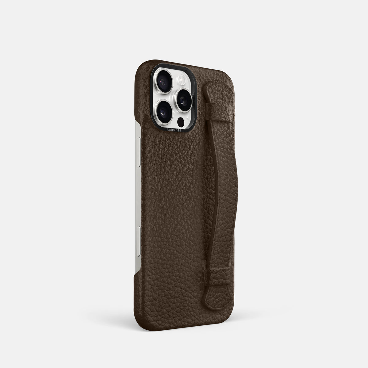 Dark Brown iPhone 16 Pro Handle Case Calf with Black Metal -2 | Dark-Brown-Black