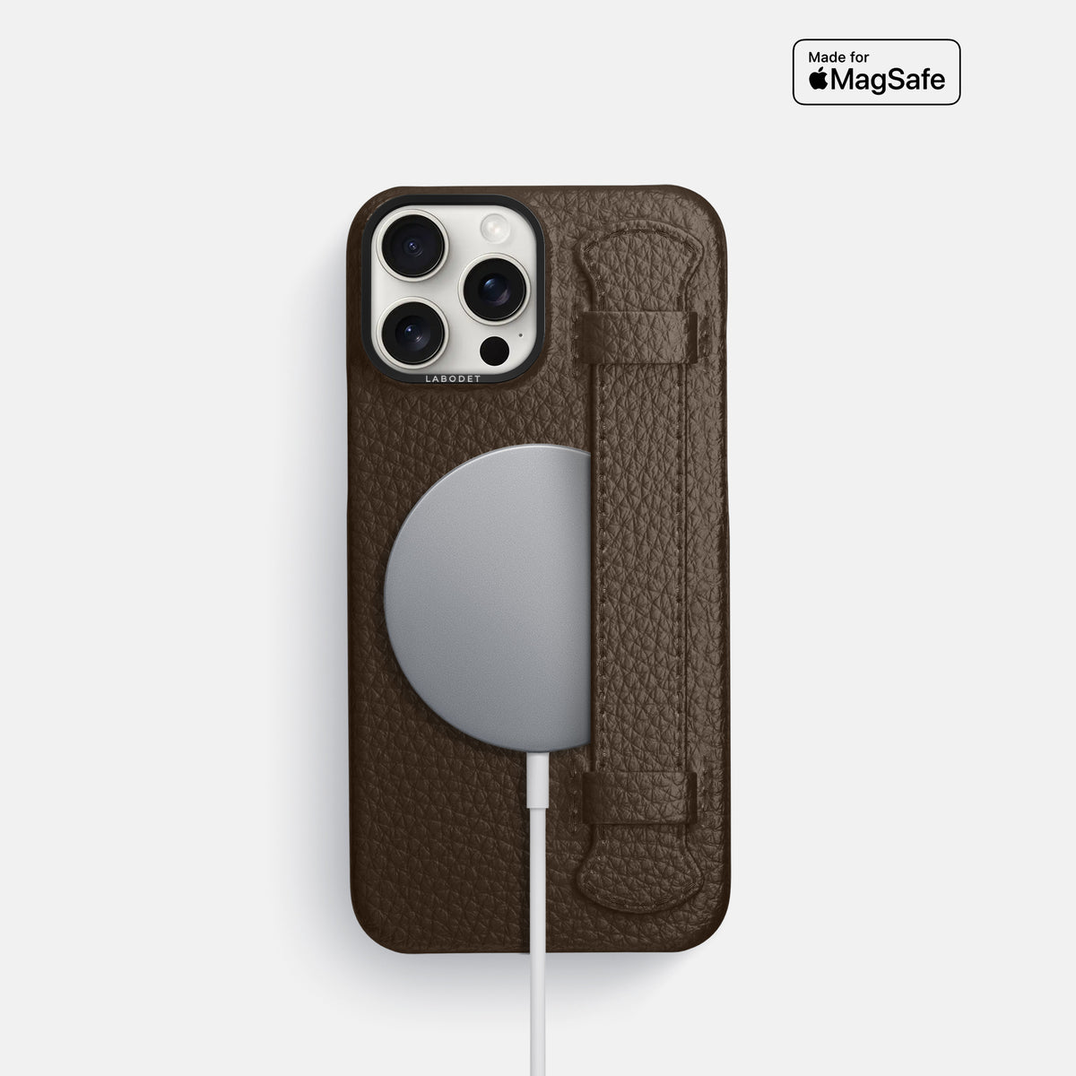 Dark Brown iPhone 16 Pro Handle Case Calf with Black Metal -5 | Dark-Brown-Black