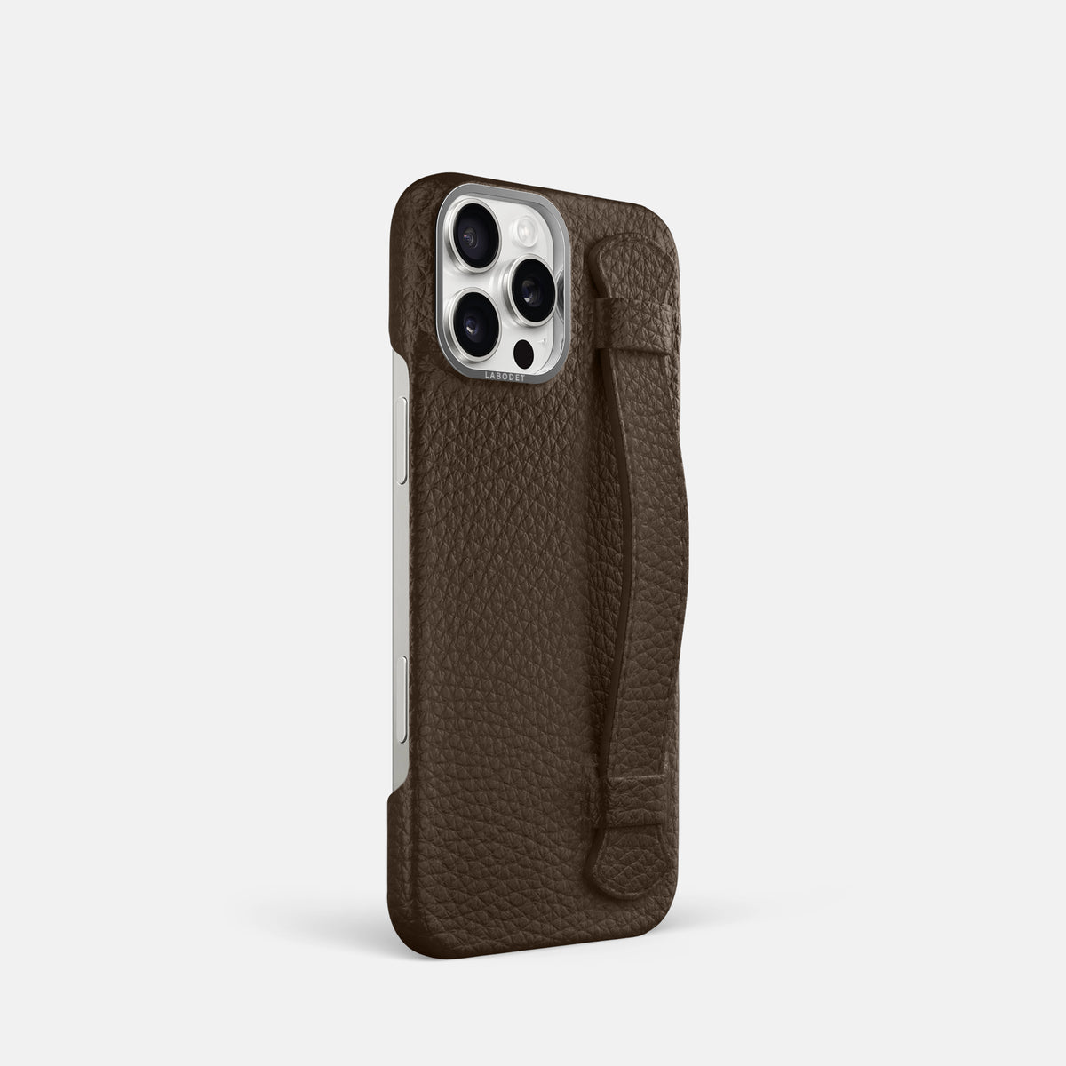 Dark Brown iPhone 16 Pro Handle Case Calf with Steel Metal -2 | Dark-Brown-Steel