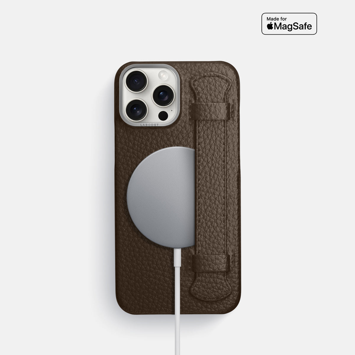 Dark Brown iPhone 16 Pro Handle Case Calf with Steel Metal -5 | Dark-Brown-Steel
