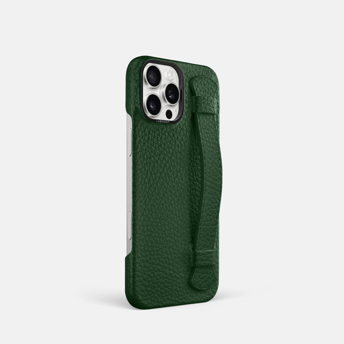 Dark Green iPhone 16 Pro Handle Case Calf with Black Metal -2 | Dark-Green-Black