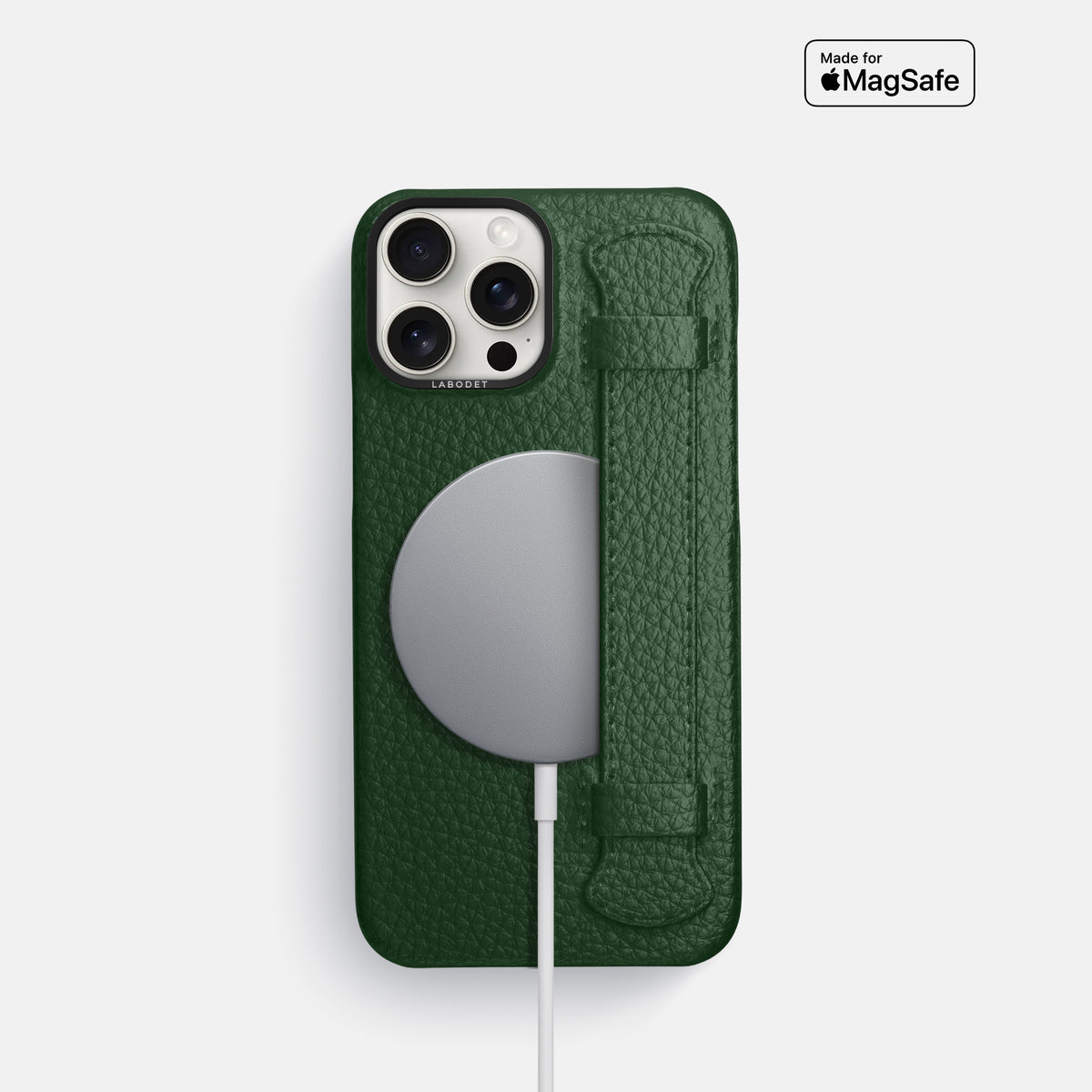 Dark Green iPhone 16 Pro Handle Case Calf with Black Metal -5 | Dark-Green-Black