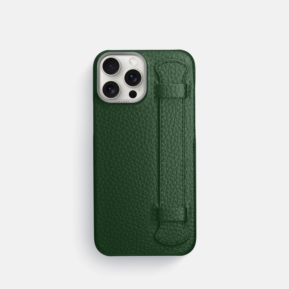 Dark Green iPhone 16 Pro Handle Case Calf with Steel Metal -1 | Dark-Green-Steel