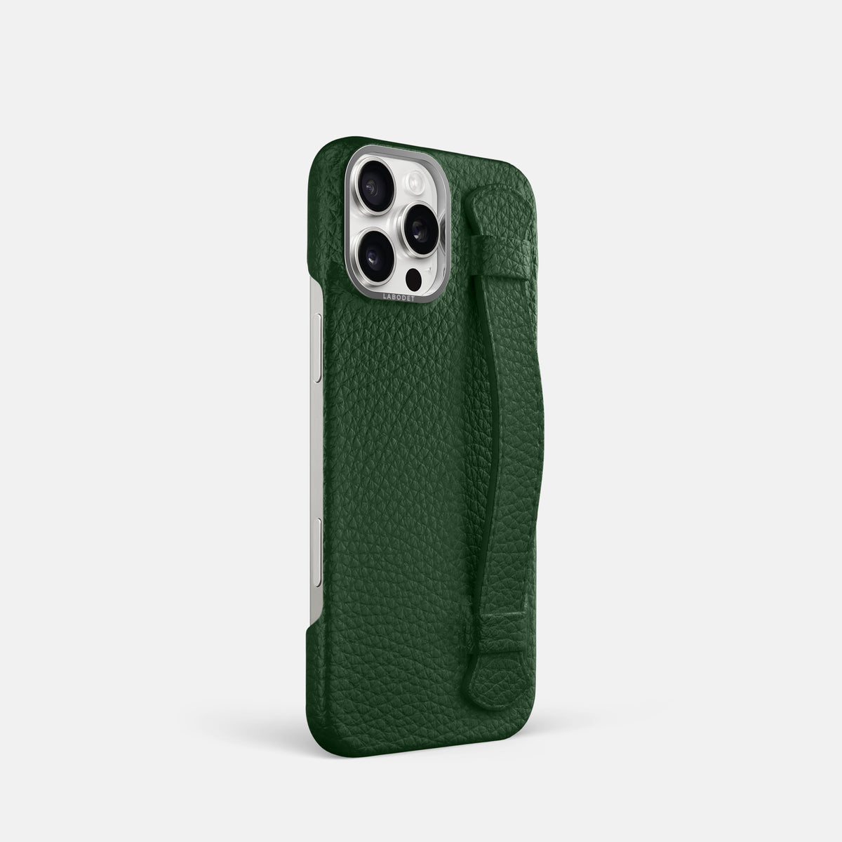 Dark Green iPhone 16 Pro Handle Case Calf with Steel Metal -2 | Dark-Green-Steel
