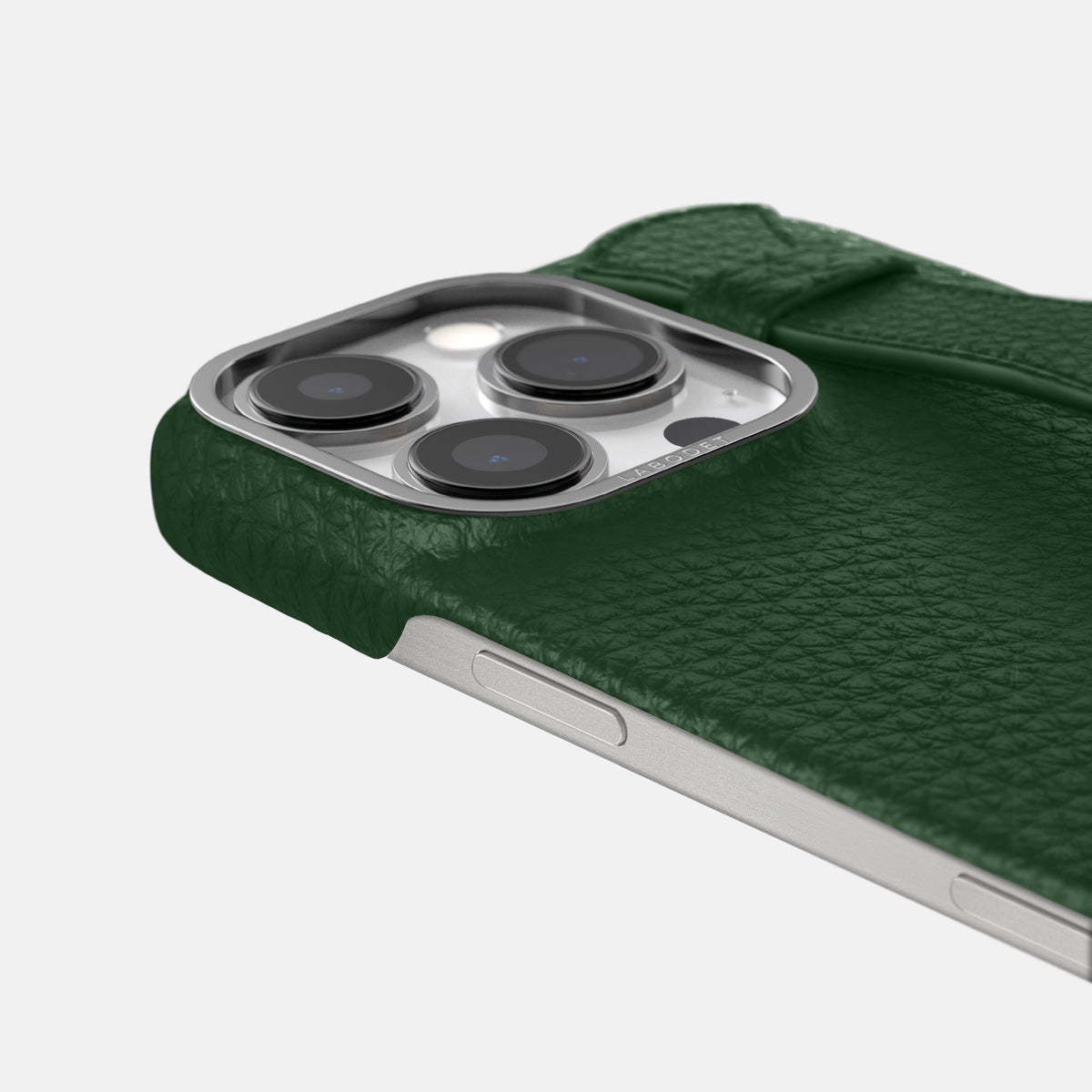 Dark Green iPhone 16 Pro Handle Case Calf with Steel Metal -6 | Dark-Green-Steel