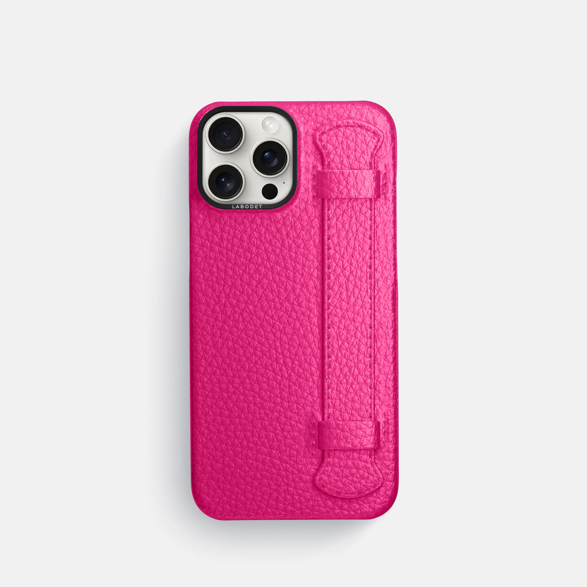 Magenta iPhone 16 Pro Handle Case Calf with Black Metal -1 | Magenta-Black