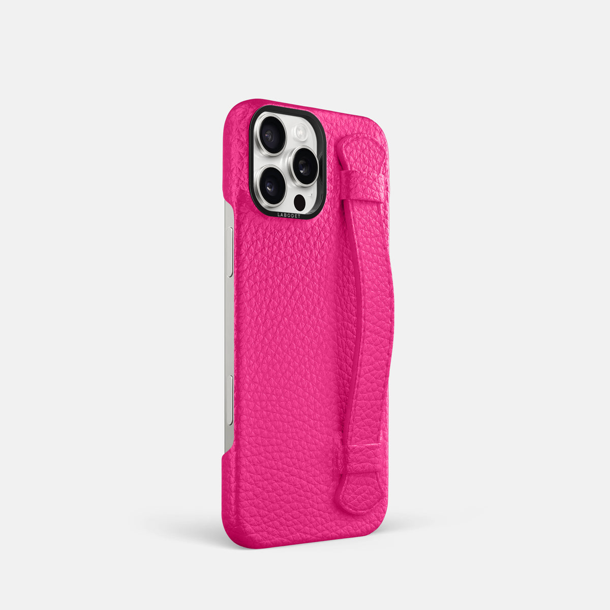 Magenta iPhone 16 Pro Handle Case Calf with Black Metal -2 | Magenta-Black
