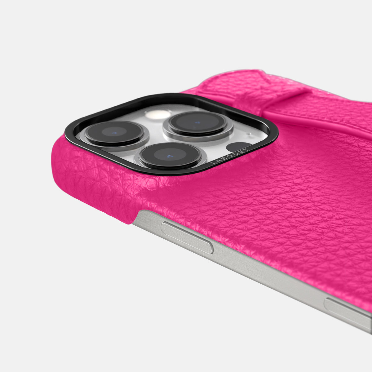 Magenta iPhone 16 Pro Handle Case Calf with Black Metal -6 | Magenta-Black